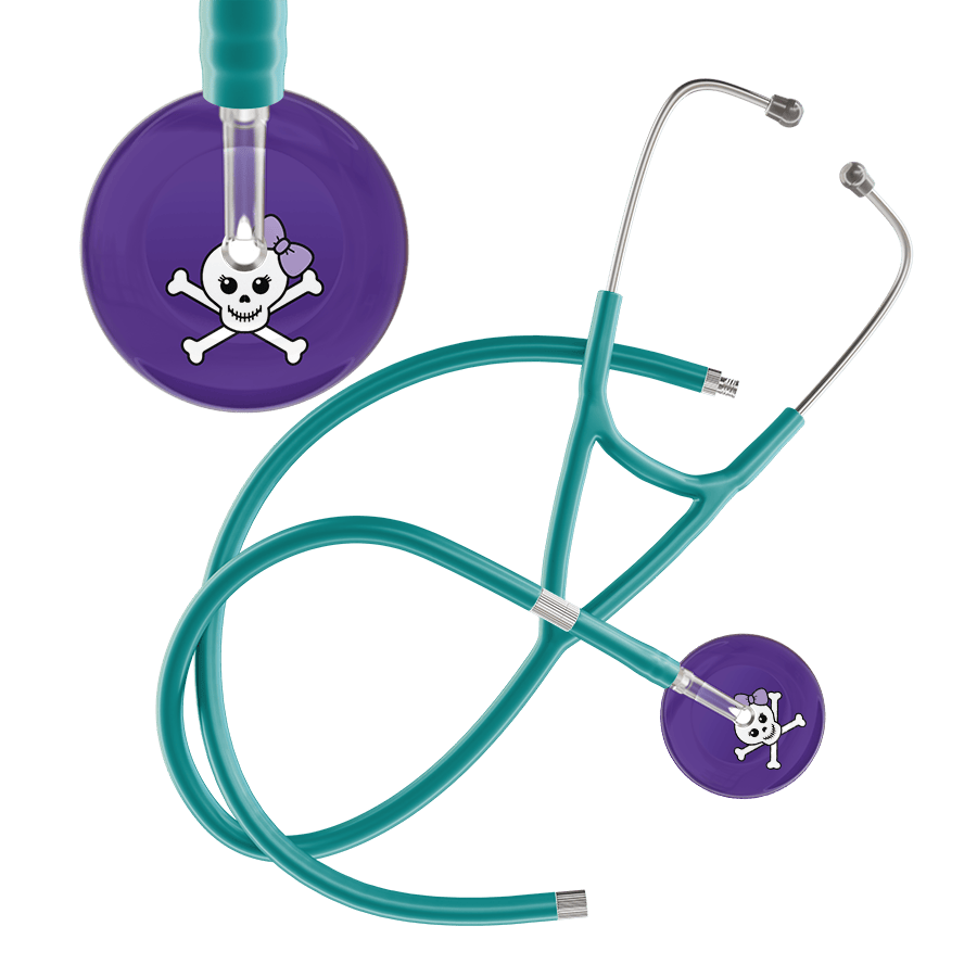 Ultrascope Single Stethoscope Lilac Bow Purple Background / Adult / Jade Extended Tubing Cute Skull Cardiology Stethoscope