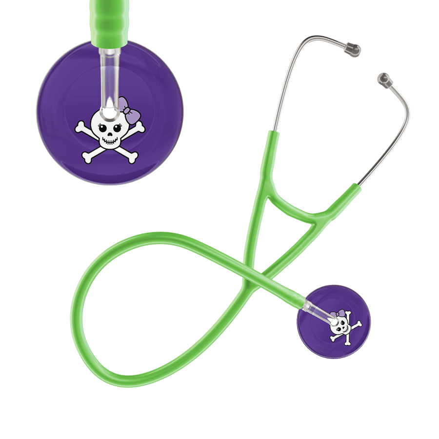 Ultrascope Single Stethoscope Lilac Bow Purple Background / Adult / Lime Green Cute Skull Cardiology Stethoscope