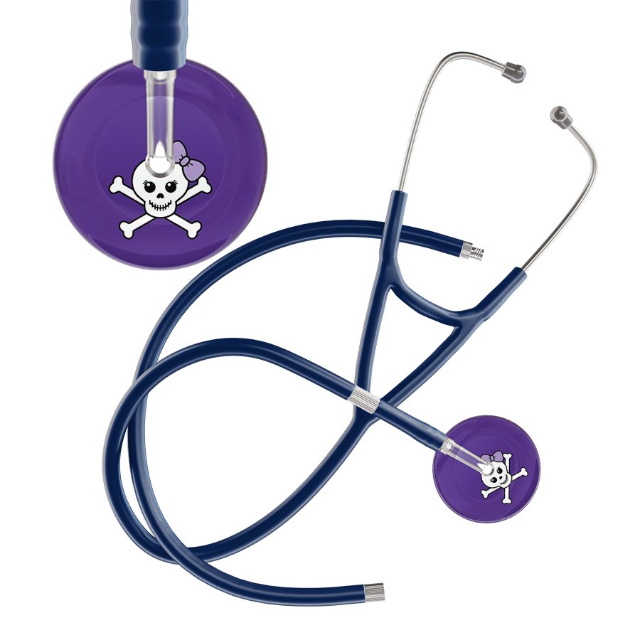 Ultrascope Single Stethoscope Lilac Bow Purple Background / Adult / Navy Extended Tubing Cute Skull Cardiology Stethoscope