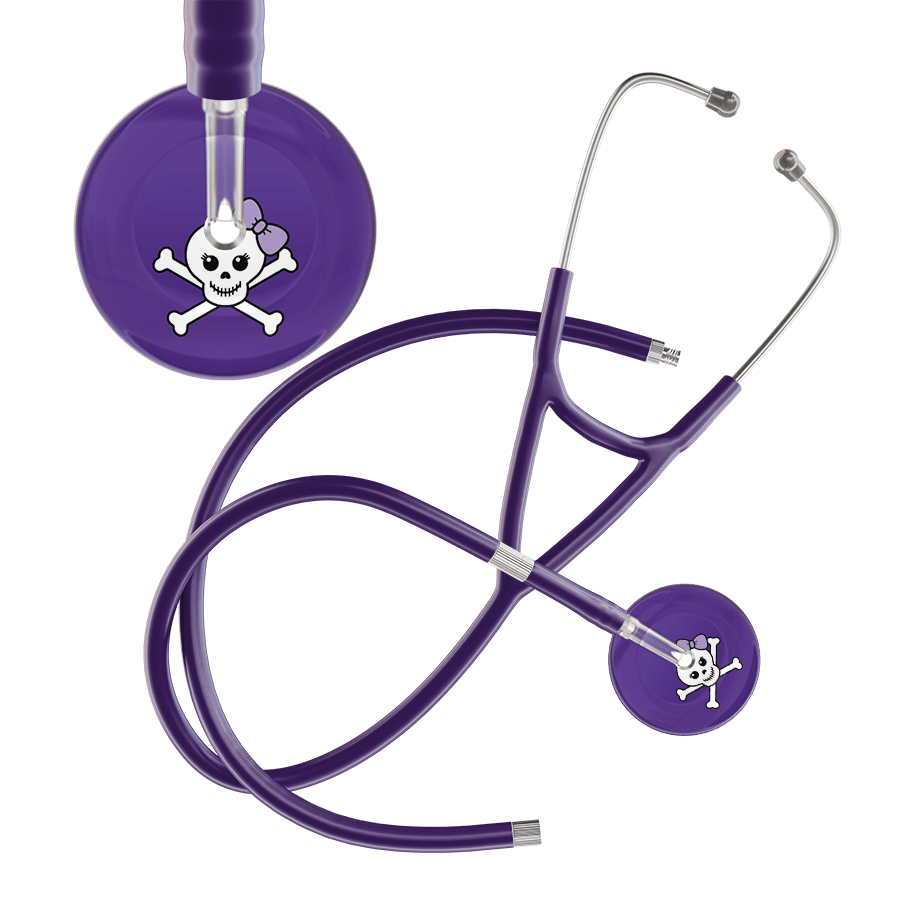 Ultrascope Single Stethoscope Lilac Bow Purple Background / Adult / Purple Extended Tubing Cute Skull Cardiology Stethoscope