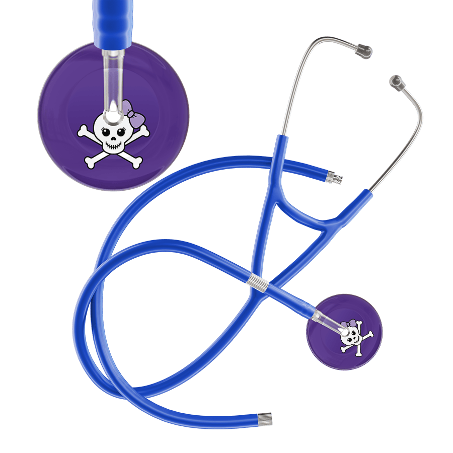 Ultrascope Single Stethoscope Lilac Bow Purple Background / Adult / Royal Blue Extended Tubing Cute Skull Cardiology Stethoscope