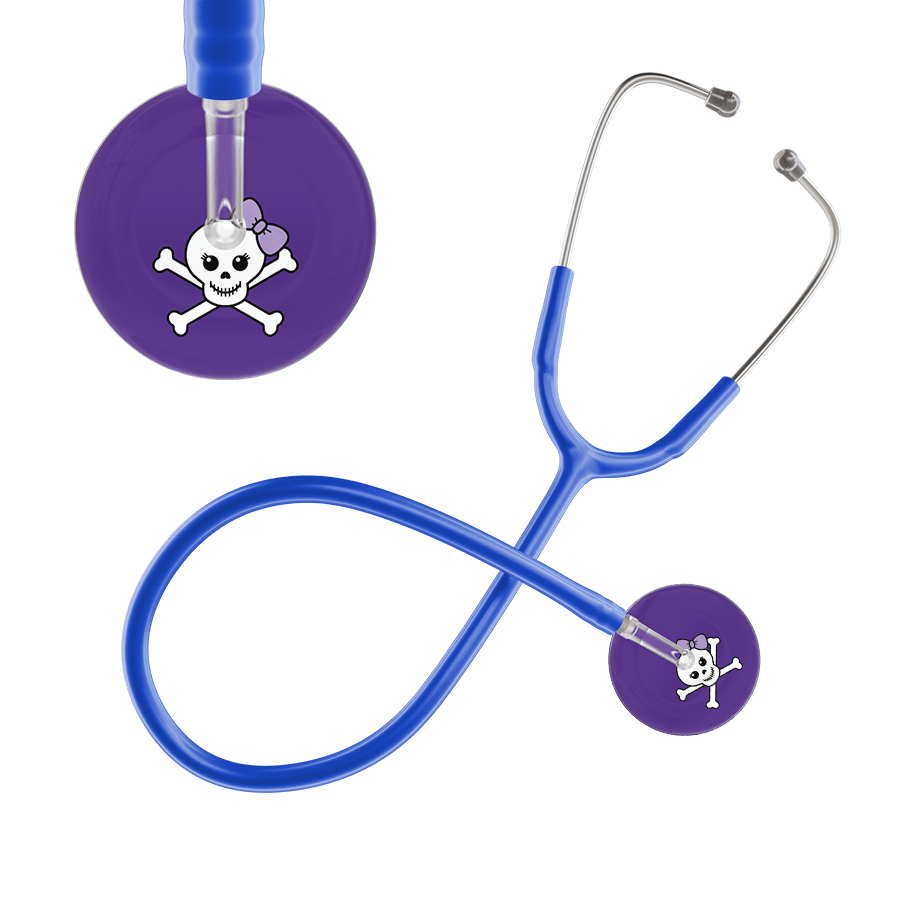Ultrascope Single Stethoscope Lilac Bow Purple Background / Adult / Royal Blue Cute Skull Stethoscope