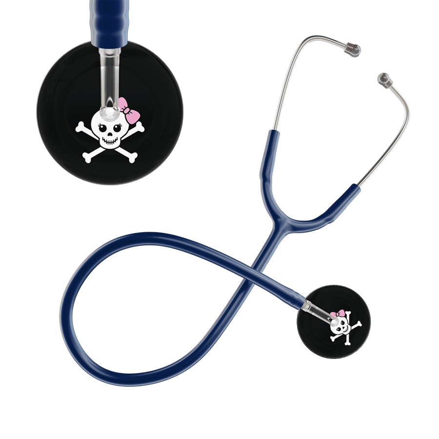 Ultrascope Single Stethoscope Light Pink Bow Black Background / Adult / Navy Cute Skull Stethoscope
