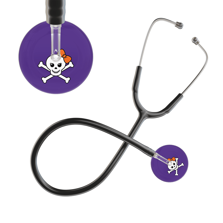 Ultrascope Single Stethoscope Tangerine Bow Purple Background / Adult / Black Cute Skull Stethoscope