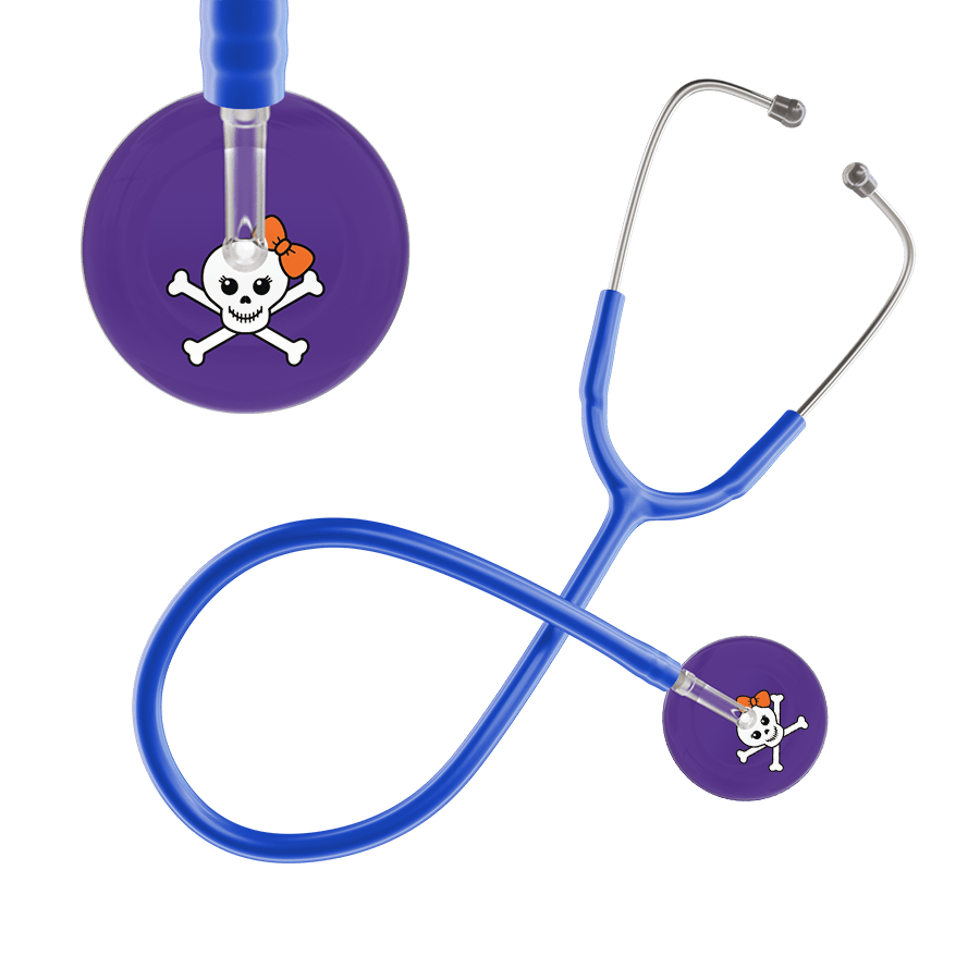 Ultrascope Single Stethoscope Tangerine Bow Purple Background / Adult / Royal Blue Cute Skull Stethoscope