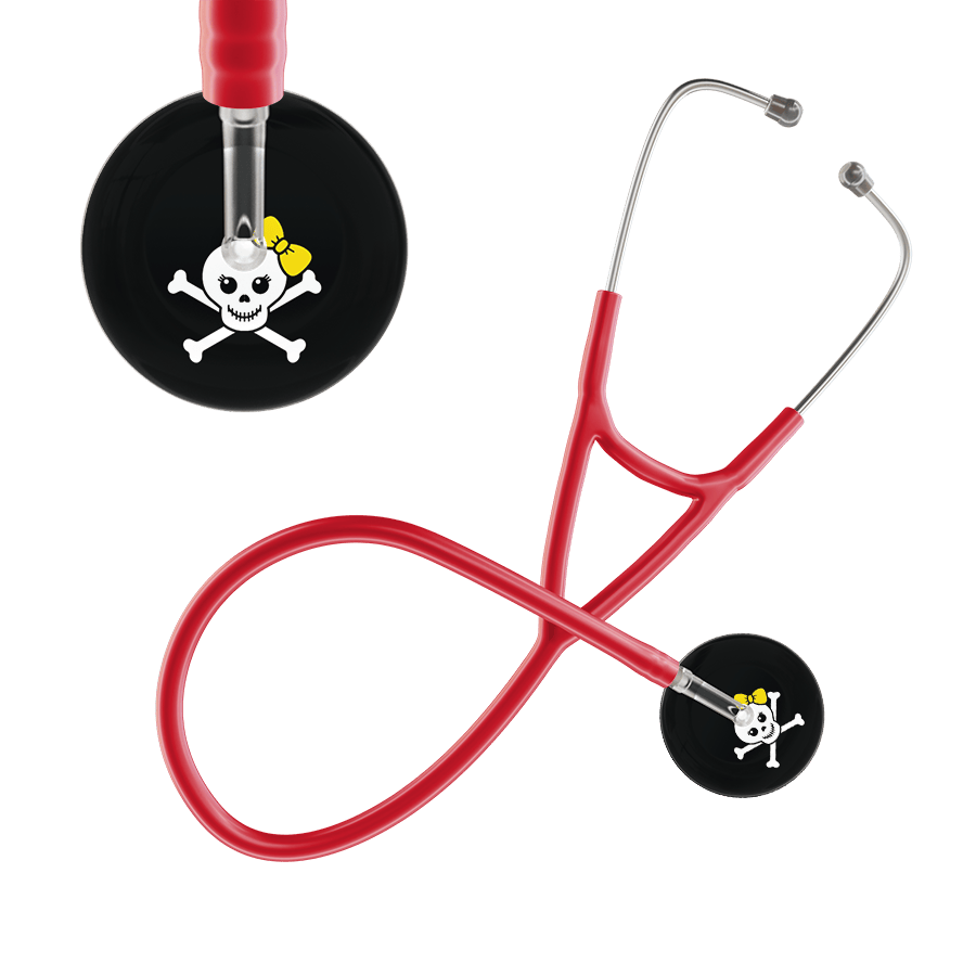 Ultrascope Single Stethoscope Yellow Bow Black Background / Adult / Red Cute Skull Cardiology Stethoscope
