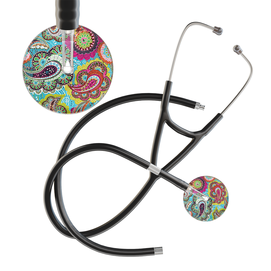 Ultrascope Single Stethoscope Paisley Blue Pattern / Adult / Black Extended Tubing Paisley Pattern Cardiology Stethoscope