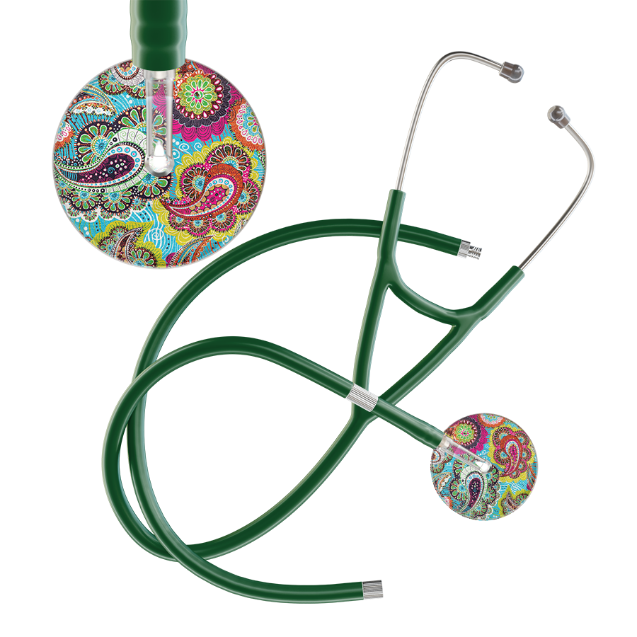 Ultrascope Single Stethoscope Paisley Blue Pattern / Adult / Dark Green Extended Tubing Paisley Pattern Cardiology Stethoscope