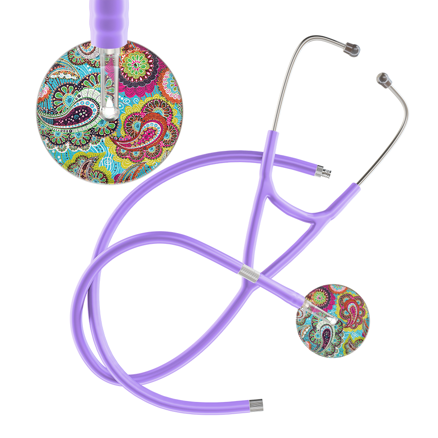 Ultrascope Single Stethoscope Paisley Blue Pattern / Adult / Lavender Extended Tubing Paisley Pattern Cardiology Stethoscope