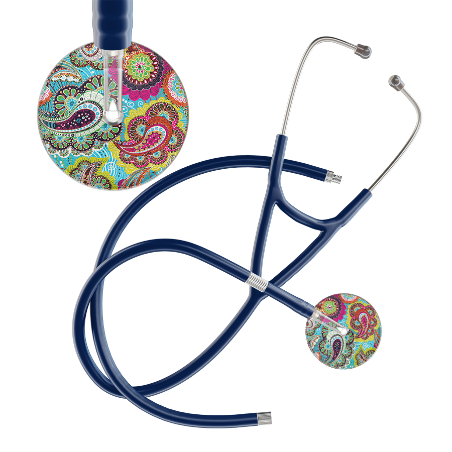 Ultrascope Single Stethoscope Paisley Blue Pattern / Adult / Navy Extended Tubing Paisley Pattern Cardiology Stethoscope