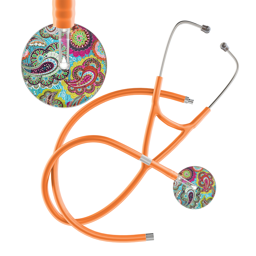 Ultrascope Single Stethoscope Paisley Blue Pattern / Adult / Orange Extended Tubing Paisley Pattern Cardiology Stethoscope