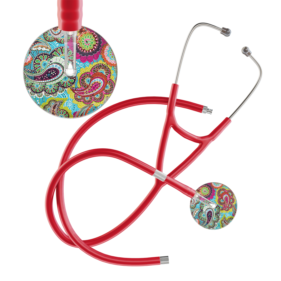 Ultrascope Single Stethoscope Paisley Blue Pattern / Adult / Red Extended Tubing Paisley Pattern Cardiology Stethoscope