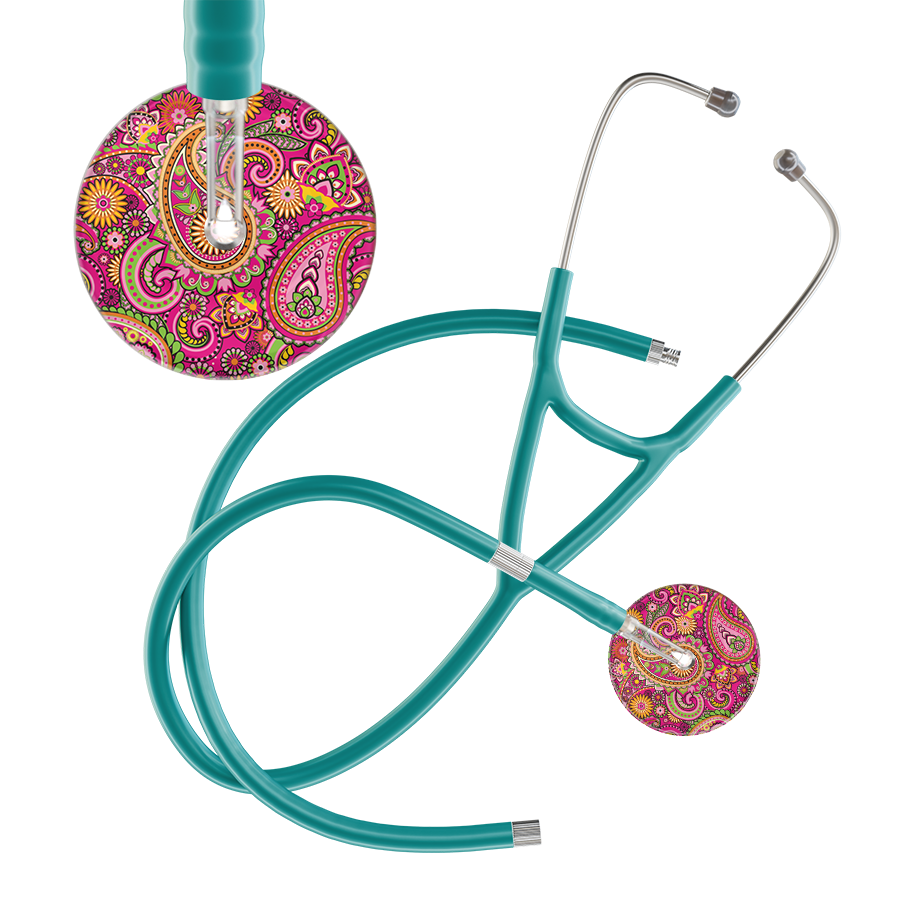 Ultrascope Single Stethoscope Paisley Hot Pink Pattern / Adult / Jade Extended Tubing Paisley Pattern Cardiology Stethoscope