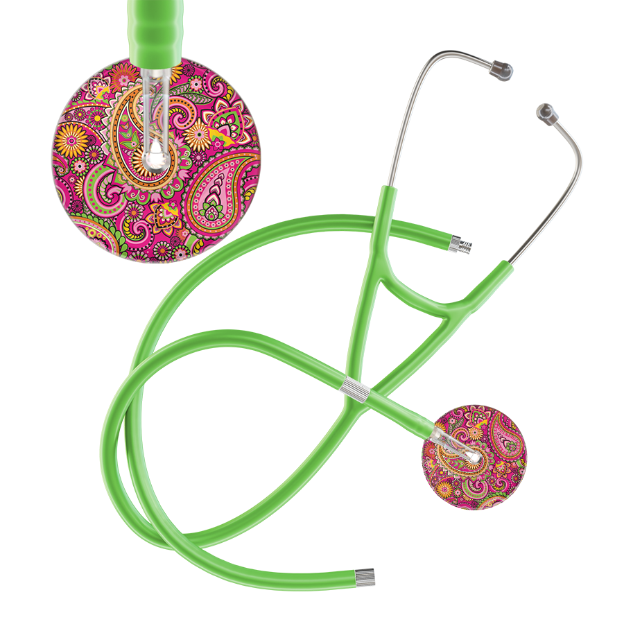 Ultrascope Single Stethoscope Paisley Hot Pink Pattern / Adult / Lime Green Extended Tubing Paisley Pattern Cardiology Stethoscope