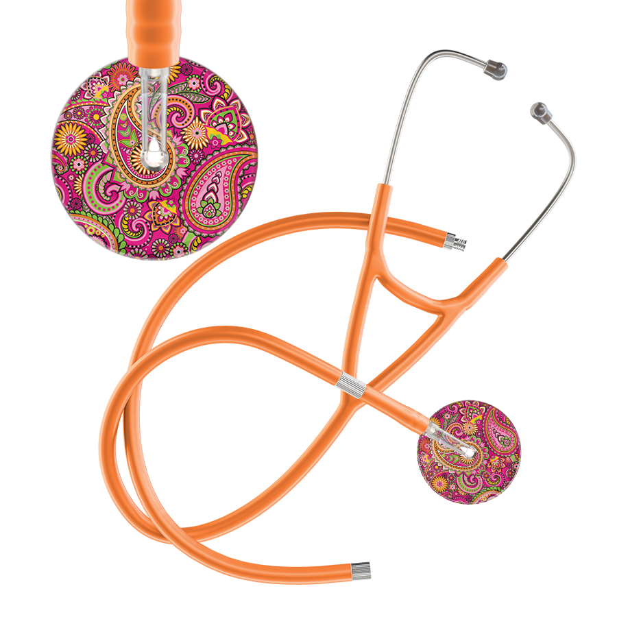 Ultrascope Single Stethoscope Paisley Hot Pink Pattern / Adult / Orange Extended Tubing Paisley Pattern Cardiology Stethoscope