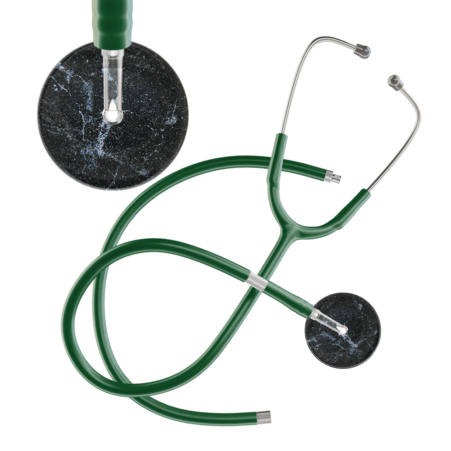 Ultrascope Single Stethoscope Black Marble / Adult / Dark Green Extended Tubing Marble Stethoscope