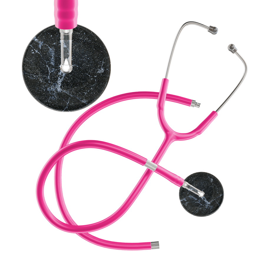 Ultrascope Single Stethoscope Black Marble / Adult / Hot Pink Extended Tubing Marble Stethoscope