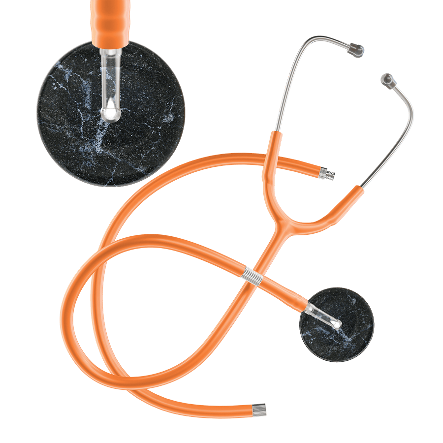 Ultrascope Single Stethoscope Black Marble / Adult / Orange Extended Tubing Marble Stethoscope