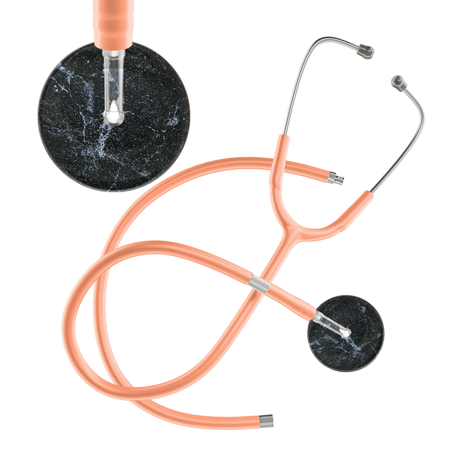 Ultrascope Single Stethoscope Black Marble / Adult / Peach Extended Tubing Marble Stethoscope
