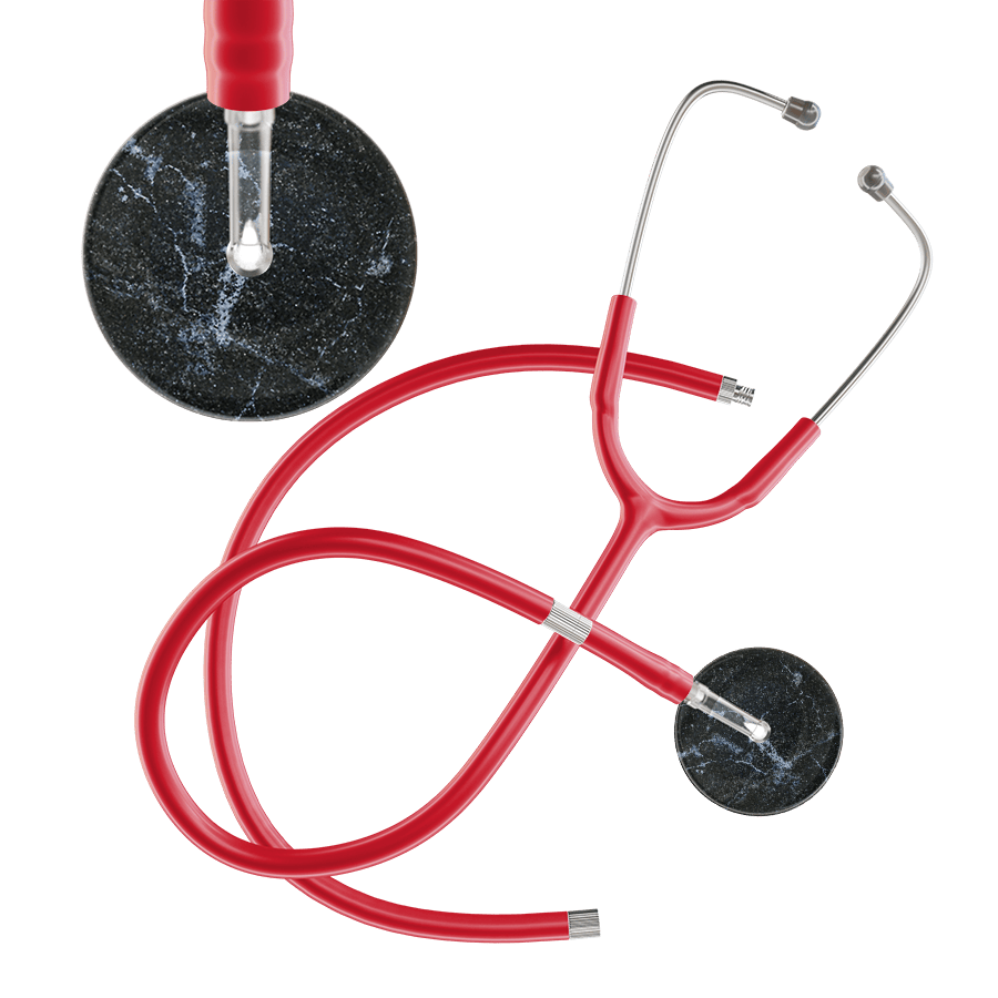 Ultrascope Single Stethoscope Black Marble / Adult / Red Extended Tubing Marble Stethoscope