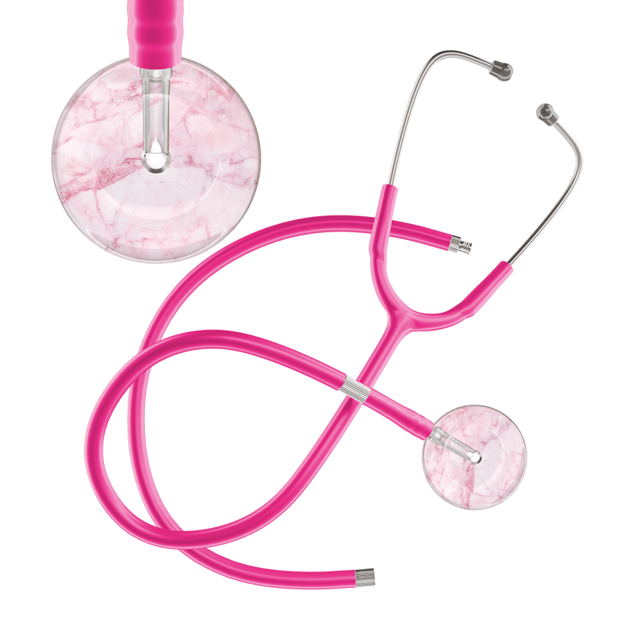 Ultrascope Single Stethoscope Light Pink Marble / Adult / Hot Pink Extended Tubing Marble Stethoscope