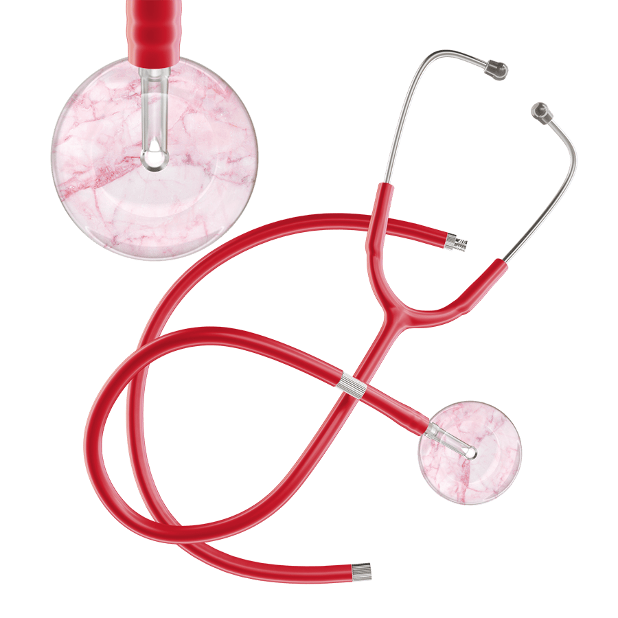 Ultrascope Single Stethoscope Light Pink Marble / Adult / Red Extended Tubing Marble Stethoscope