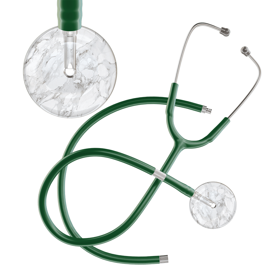 Ultrascope Single Stethoscope White Marble / Adult / Dark Green Extended Tubing Marble Stethoscope