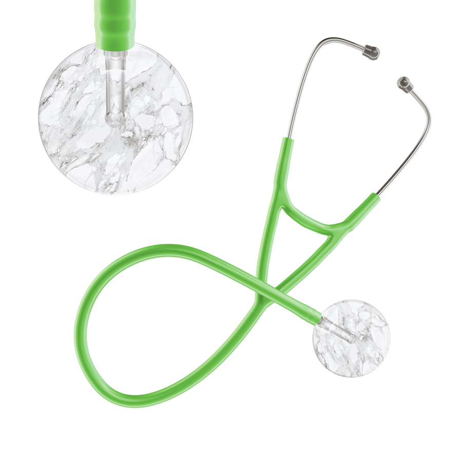 Ultrascope Single Stethoscope White Marble / Adult / Lime Green Marble Cardiology Stethoscope