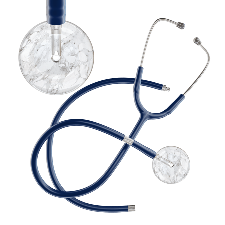 Ultrascope Single Stethoscope White Marble / Adult / Navy Extended Tubing Marble Stethoscope