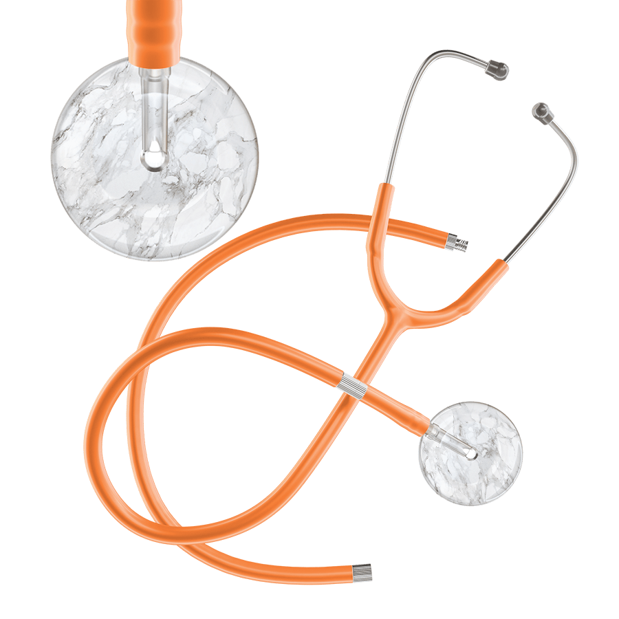 Ultrascope Single Stethoscope White Marble / Adult / Orange Extended Tubing Marble Stethoscope