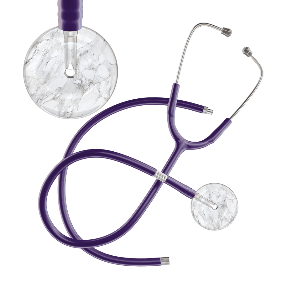 Ultrascope Single Stethoscope White Marble / Adult / Purple Extended Tubing Marble Stethoscope