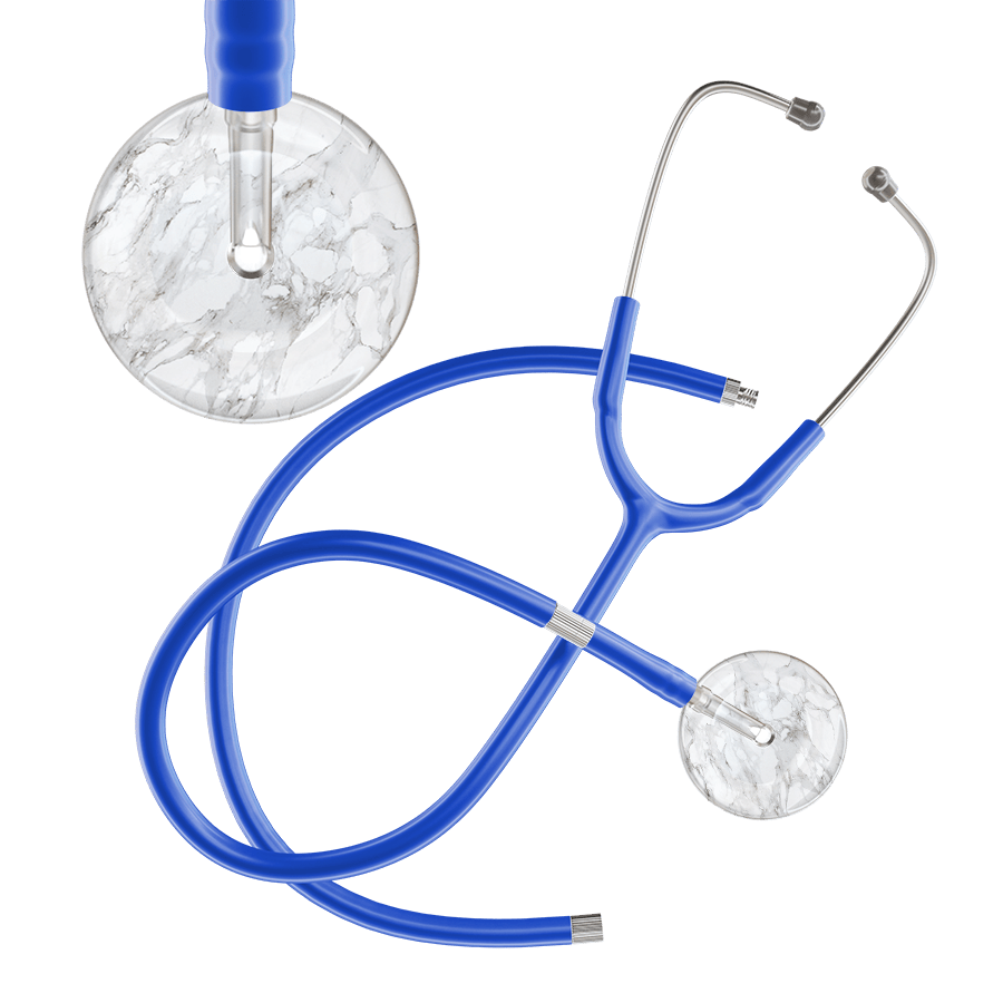 Ultrascope Single Stethoscope White Marble / Adult / Royal Blue Extended Tubing Marble Stethoscope